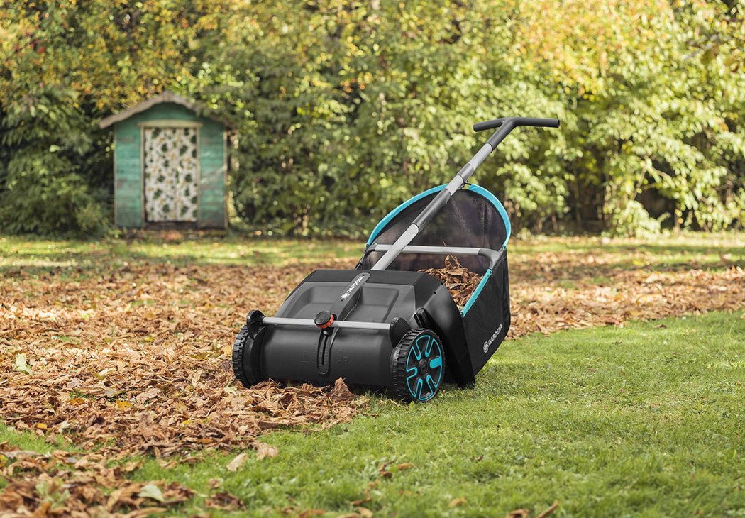 GARDENA leaf and grass collector on a lawn.